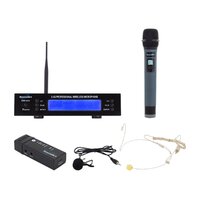 SoundArt Dual Channel 2.4Ghz Wireless Microphone Set with Hand Held, Headset, and Lapel Mics