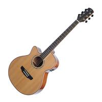 Timberidge '1 Series' Left-Handed Small-Body Acoustic-Electric Cutaway Guitar with Hard Case (Natural Gloss)