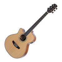 Timberidge '1 Series' Left-Handed Small-Body Acoustic-Electric Cutaway Guitar with Hard Case (Natural Satin)