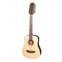 Timberidge '3 Series' Left Handed Spruce Solid Top Traveller Mini 12 String Acoustic-Electric Guitar (Natural Satin)