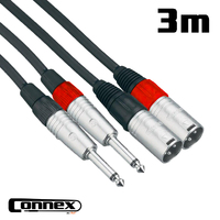 XMJM-3TConnex Pro XLR Male to Jack Male Cable Twin 3m