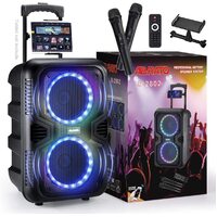ABRATO PORTABLE PA SYSTEM S-2802/ NO SCREEN 8" BATTERY POWERED SPEAKERS 2 MICS/LED
